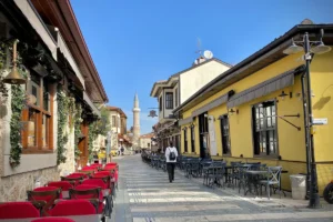 Café-lined street in Kaleiçi, the old town of Antalya