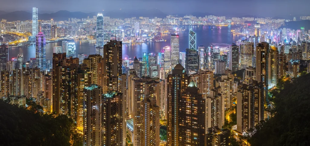 Hong Kong Victoria Harbour skyline at night