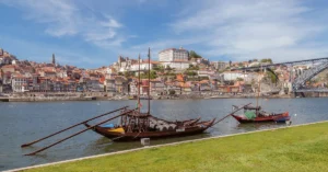 Rabelo boats on the Douro river below Porto's Ribeira district